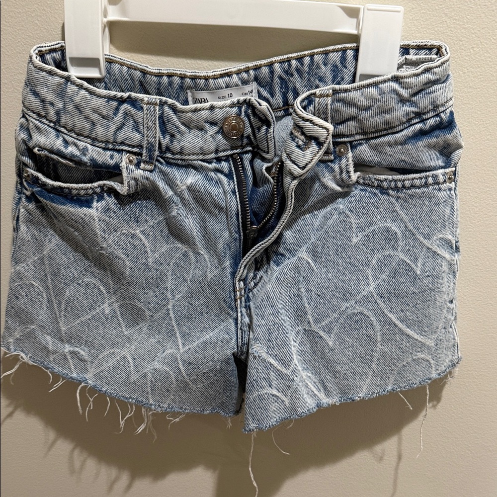 Zara Light Blue Patterned Jean Shorts